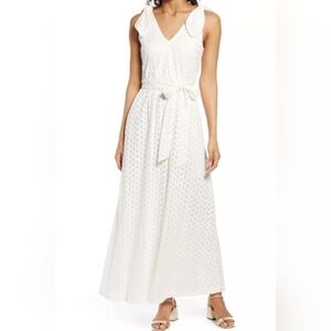 Donna Ricco Ivory Bow Shoulder Belted Lace Maxi Dress Size 2 Bridal Shower